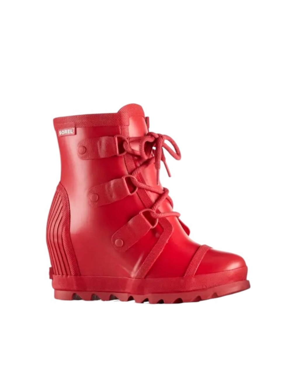 Sorel Joan Waterproof Rain Wedge Rubber Boot Burnt Henna/Red Dahlia Size 6.5